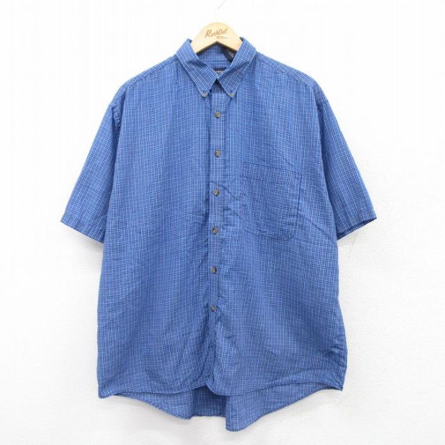 XL★古着 ピューリタン 半袖 シャツ メンズ 00年代 00s 大きいサイズ ボタンダウン 紺他 ネイビー チェック 25jul09 中古 トップス