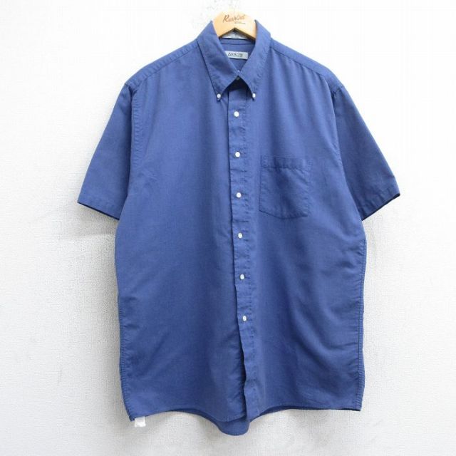 XL★古着 アロー 半袖 シャツ メンズ オックスフォード ロング丈 ボタンダウン 紺 ネイビー 25jul09 中古 トップス
