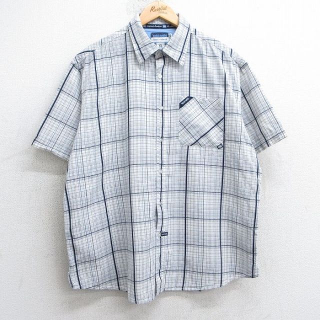 【50%OFF】XL★古着 エコー ECKO 半袖 シャツ メンズ 大きいサイズ コットン 白他 ホワイト チェック 25jul09 中古 トップス