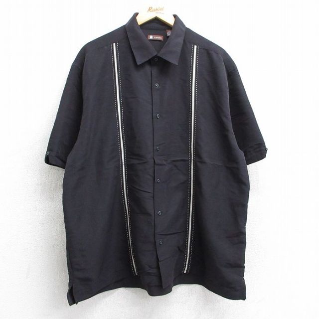 XL★古着 半袖 シャツ メンズ 大きいサイズ レーヨン 黒他 ブラック 25jul09 中古 トップス