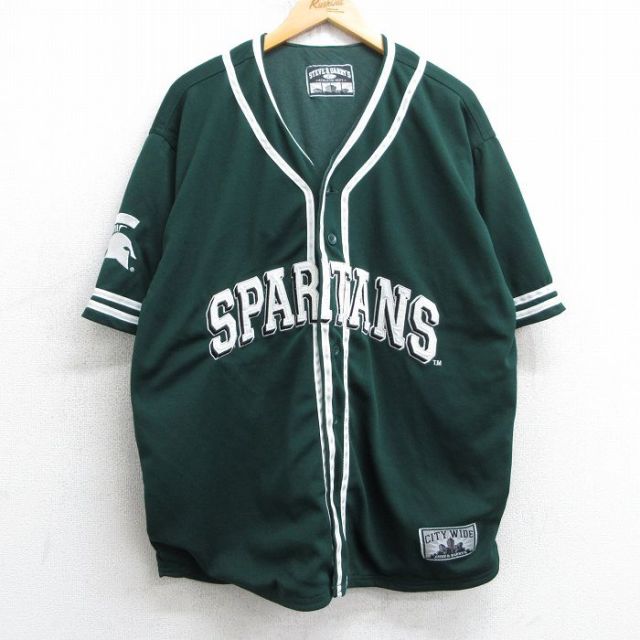 XL★古着 STEVE&BARRYS 半袖 ベースボール シャツ メンズ SPARTANS 緑他 グリーン 25jul10 中古 トップス