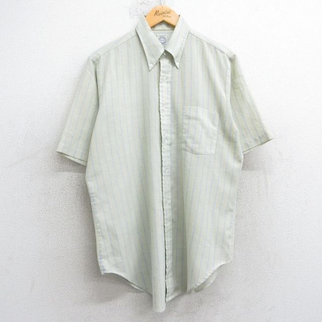 M★古着 アロー 半袖 シャツ メンズ 80年代 80s ボタンダウン USA製 薄黄色系 イエロー ストライプ 25jul10 中古 トップス