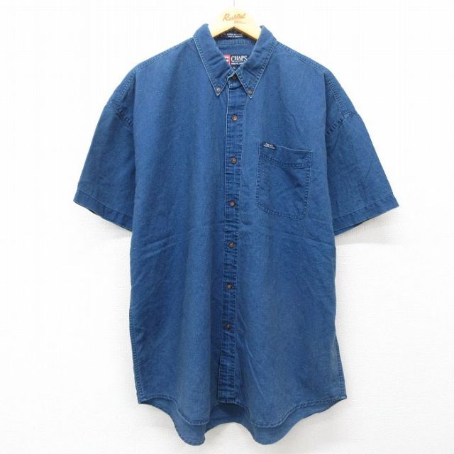 【50%OFF】XL★古着 ラルフローレン Ralph Lauren チャップス 半袖 ブランド シャツ メンズ 90年代 90s 大きいサイズ リネン ボタンダウン 紺 ネイビー 25jul14 中古 トップス