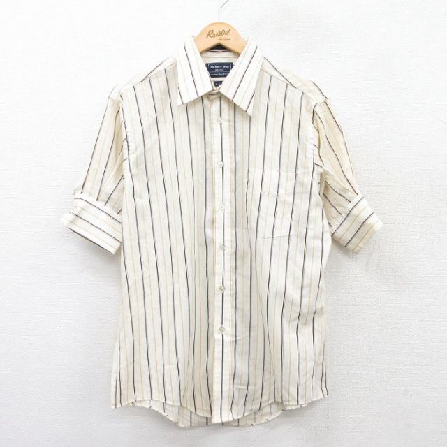 L★古着 JCペニー 半袖 シャツ メンズ 薄ベージュ他 カーキ ストライプ 25jul16 中古 トップス