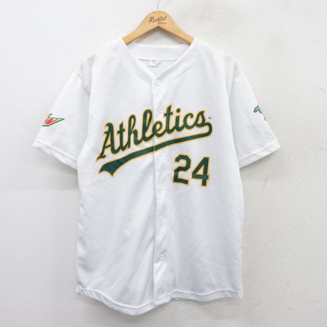 L★古着 半袖 ベースボール シャツ メンズ MLB オークランドアスレチックス リッキーヘンダーソン 24 白 ホワイト メジャーリーグ 野球 25jul16 中古 トップス