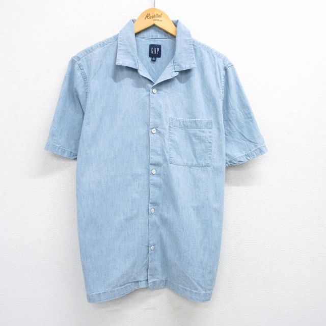L★古着 ギャップ GAP 半袖 シャツ メンズ 00年代 00s コットン 開襟 オープンカラー 薄紺 ネイビー デニム 25jul17 中古 トップス