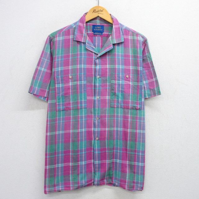 XL★古着 ペンドルトン PENDLETON 半袖 シャツ メンズ 90年代 90s 大きいサイズ 開襟 オープンカラー USA製 ピンク他 チェック 25jul17 中古 トップス