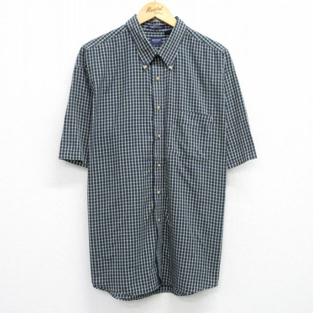 XL★古着 アロー 半袖 シャツ メンズ 大きいサイズ ボタンダウン 紺他 ネイビー チェック 25jul17 中古 トップス