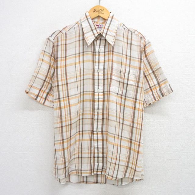 L★古着 半袖 シャツ メンズ 80年代 80s オレンジ他 チェック 25jul24 中古 トップス