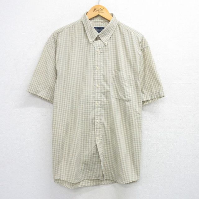【50%OFF】XL★古着 ベーシックエディションズ 半袖 シャツ メンズ 90年代 90s ボタンダウン ベージュ他 カーキ チェック 25jul24 中古 トップス