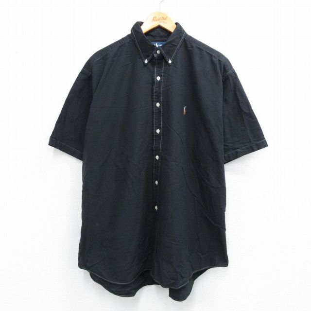 XL★古着 ラルフローレン Ralph Lauren 半袖 ブランド シャツ メンズ 90年代 90s ワンポイントロゴ BLAKE オックスフォード 大きいサイズ コットン ボタンダウン 黒 ブラック 25jul26 中古 トップス