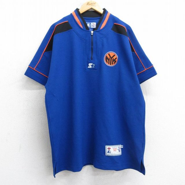 【20%OFF】XL★古着 スターター STARTER 半袖 ハーフジップ トップス メンズ 00年代 00s NBA ニューヨークニックス 大きいサイズ ロング丈 青 ブルー バスケットボール 【spe】 25jul30 中古