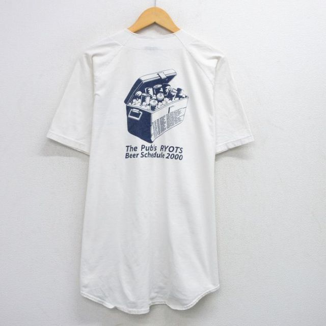 【50%OFF】XL★古着 半袖 ベースボール シャツ メンズ 90年代 90s RYOTS ビール ラグラン 大きいサイズ コットン USA製 白 ホワイト 25jul30 中古 トップス