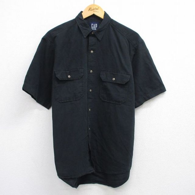 XL★古着 ギャップ GAP 半袖 シャツ メンズ 90年代 90s リネン 黒 ブラック 【spe】 25jul30 中古 トップス