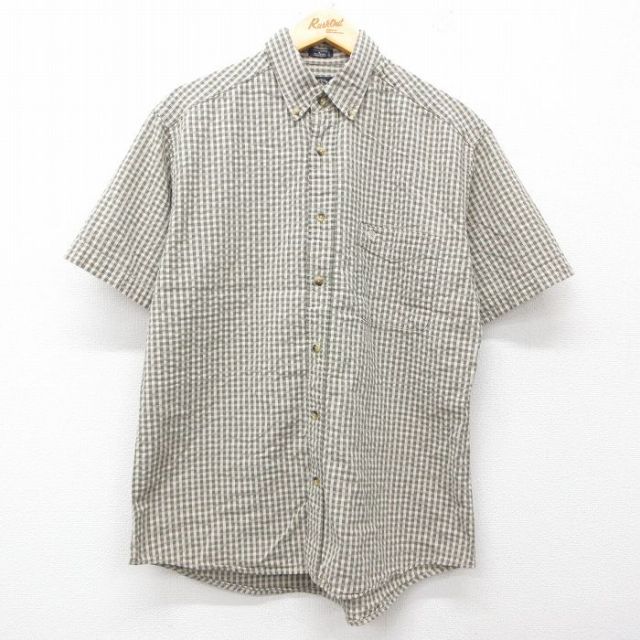 L★古着 ドッカーズ 半袖 シャツ メンズ シアサッカー コットン ボタンダウン ベージュ他 カーキ チェック 25jul31 中古 トップス