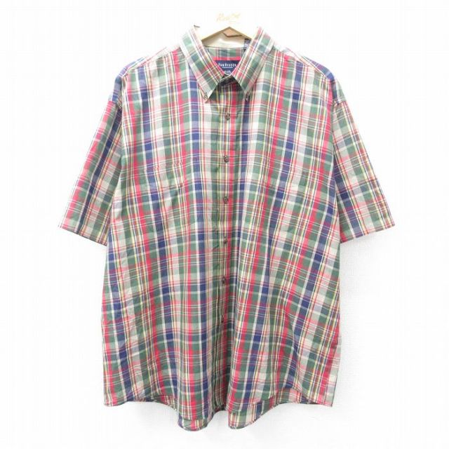【50%OFF】バンヒューセン 半袖シャツ チェック カーキ XL | 古着