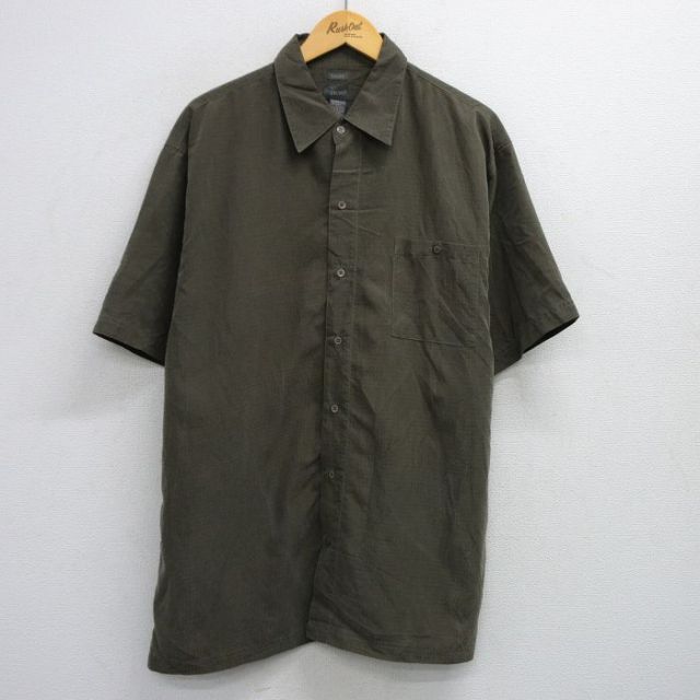 XL★古着 半袖 シャツ メンズ 総柄 レーヨン 濃緑 グリーン 25aug06 中古 トップス