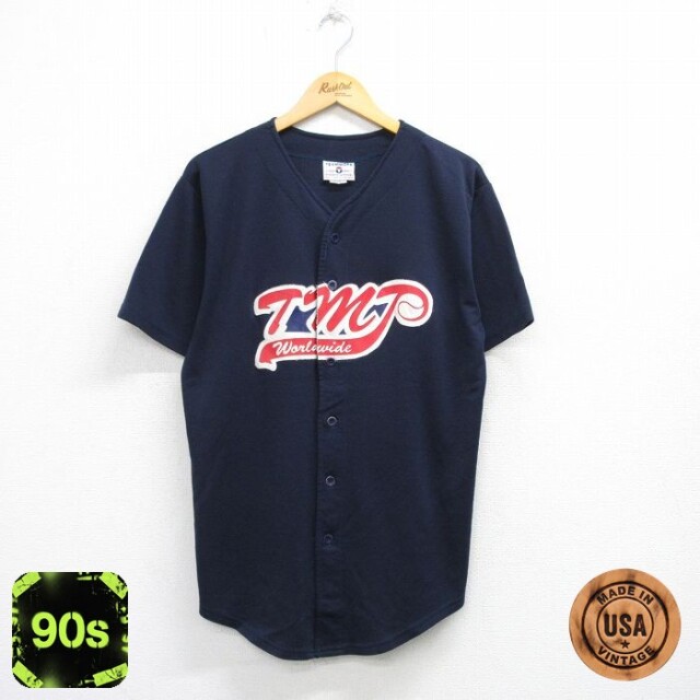 TMT 90s 半袖ベースボールシャツ ネイビー M | 古着