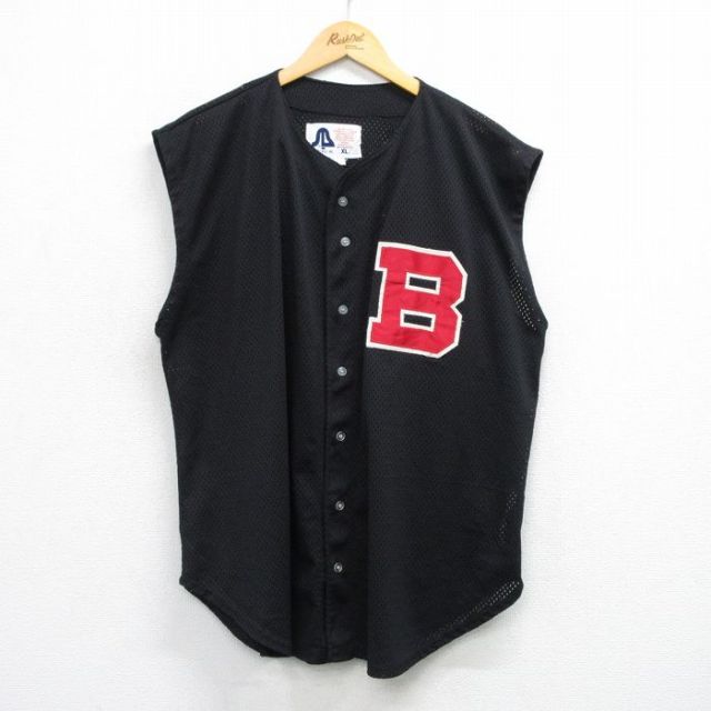 XL★古着 ノースリーブ ベースボール シャツ メンズ 90年代 90s B 9 メッシュ地 大きいサイズ USA製 黒 ブラック 25aug06 中古 トップス