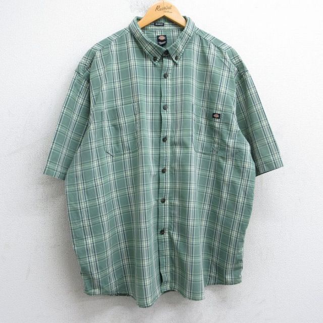 【50%OFF】XL★古着 ディッキーズ Dickies 半袖 シャツ メンズ 大きいサイズ ボタンダウン 緑他 グリーン チェック 25aug06 中古 トップス