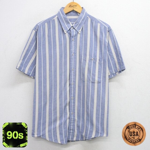 【50%OFF】90s 半袖シャツ ストライプ ネイビー XL | 古着
