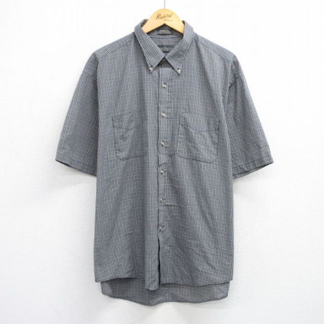 【50%OFF】バンヒューセン 半袖シャツ チェック ネイビー XL | 古着