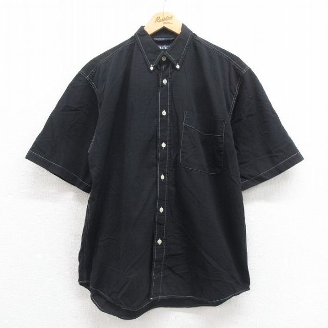 L★古着 ノーティカ NAUTICA 半袖 ブランド シャツ メンズ 90年代 90s ワンポイントロゴ コットン ボタンダウン 黒 ブラック 25aug08 中古 トップス