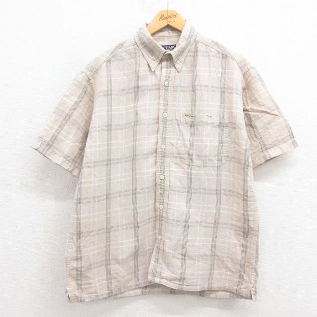 L★古着 ラルフローレン Ralph Lauren チャップス 半袖 ブランド シャツ メンズ 90年代 90s リネン ボタンダウン 薄ベージュ カーキ 25aug08 中古 トップス