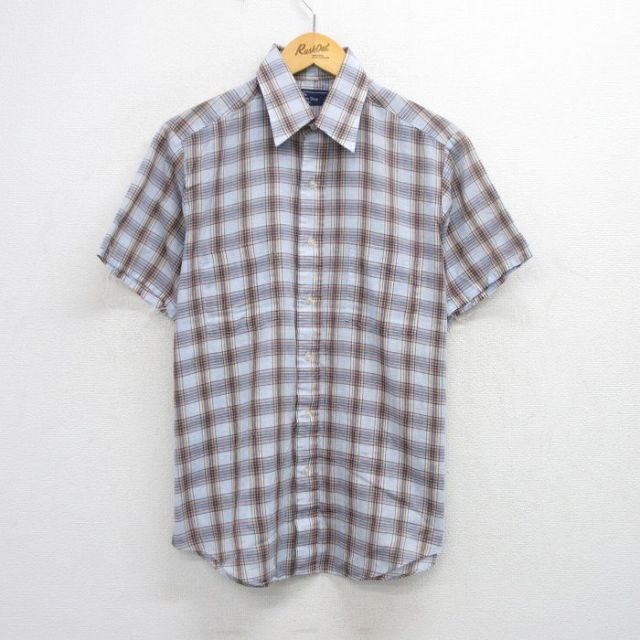80s 半袖シャツ チェック ネイビー L | 古着