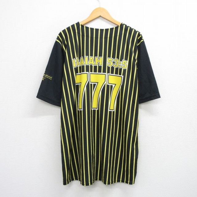 XL★古着 半袖 ロック バンド シャツ メンズ ストライパー 大きいサイズ ロング丈 黒他 ブラック ストライプ 25aug09 中古 トップス