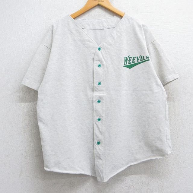 XL★古着 半袖 ベースボール シャツ メンズ WEEVILS 薄グレー 霜降り 25aug13 中古 トップス
