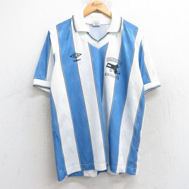 M★古着 アンブロ 半袖 サッカー トップス メンズ 90年代 90s 16 Vネック USA製 水色他 ストライプ 25aug13 中古