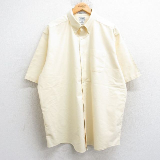 XL★古着 エルエルビーン LLBEAN 半袖 シャツ メンズ 00年代 00s オックスフォード 大きいサイズ ロング丈 コットン ボタンダウン 薄黄 イエロー 25aug13 中古 トップス