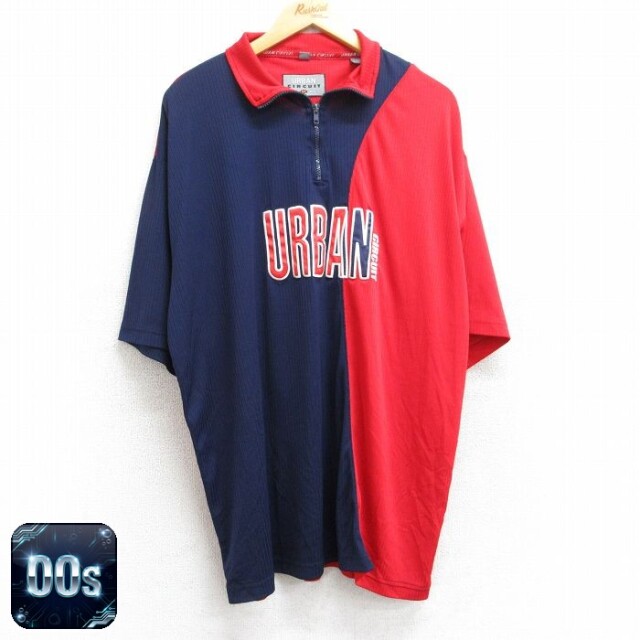 00s 半袖ハーフジップトップス URBARN ツートンカラー レッド XL | 古着