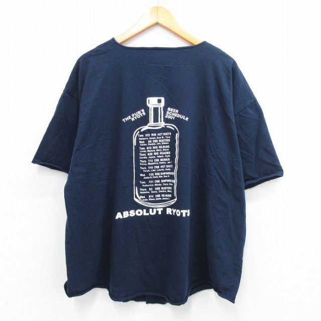 XL★古着 半袖 ベースボール シャツ メンズ 90年代 90s Ryots ビン 大きいサイズ コットン USA製 紺 ネイビー 25aug19 中古 トップス