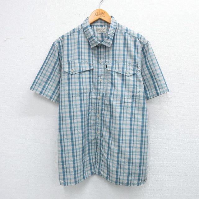 XL★古着 エルエルビーン LLBEAN 半袖 シャツ メンズ 00年代 00s 水色他 チェック 25aug19 中古 トップス