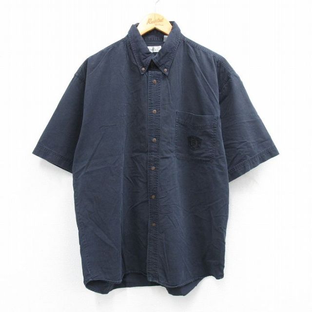 XL★古着 ビューグルボーイ 半袖 シャツ メンズ ワンポイントロゴ コットン ボタンダウン 黒 ブラック 25aug19 中古 トップス