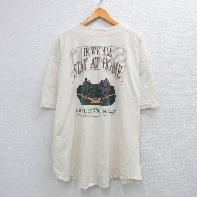 【50%OFF】XL★古着 半袖 ベースボール シャツ メンズ 90年代 90s ワールドシリーズ 大きいサイズ ロング丈 コットン USA製 生成り 25aug19 中古 トップス