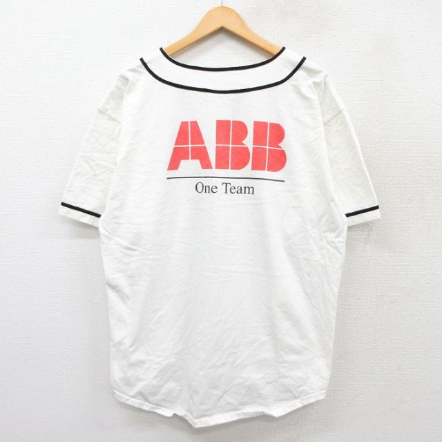 XL★古着 半袖 ベースボール シャツ メンズ ABB コットン USA製 白 ホワイト 25aug21 中古 トップス