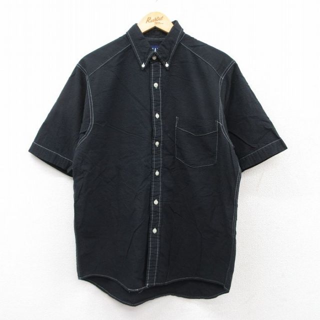 XL★古着 ギャップ GAP 半袖 シャツ メンズ 90年代 90s シアサッカー コットン ボタンダウン 黒 ブラック 【spe】 25aug21 中古 トップス