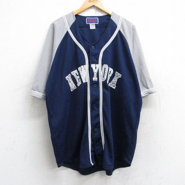 XL★古着 半袖 ベースボール シャツ メンズ 90年代 90s ニューヨーク ラグラン ツートンカラー 紺他 ネイビー 25aug29 中古 トップス
