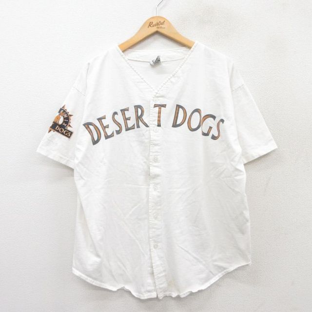 L★古着 半袖 ベースボール シャツ メンズ 90年代 90s DESERT DOGS コットン USA製 白 ホワイト 25sep01 中古 トップス