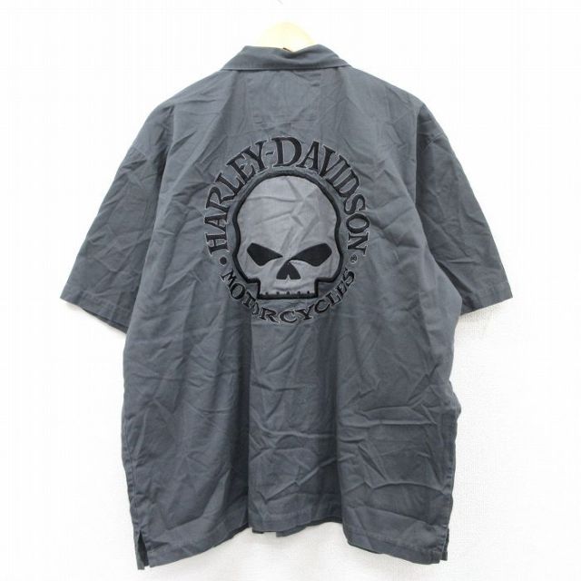 XL★古着 ハーレーダビッドソン Harley Davidson 半袖 シャツ メンズ スカル 大きいサイズ 濃グレー 【spe】 25sep01 中古 トップス