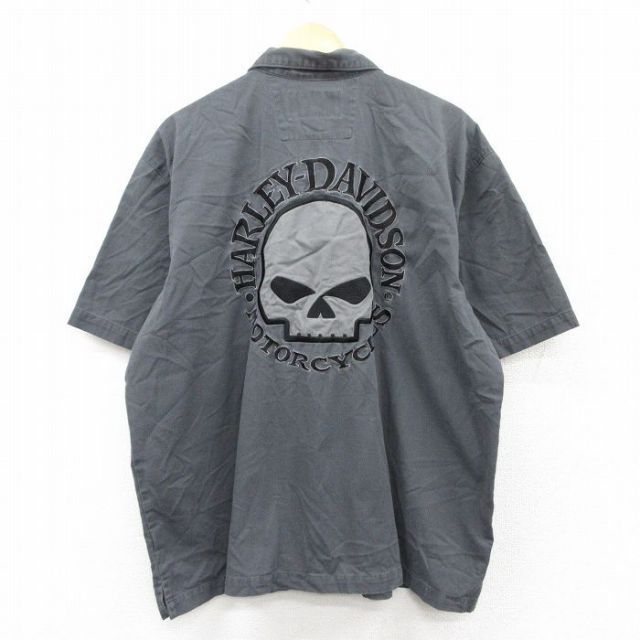XL★古着 ハーレーダビッドソン Harley Davidson 半袖 シャツ メンズ スカル 大きいサイズ 濃グレー 【spe】 25sep01 中古 トップス