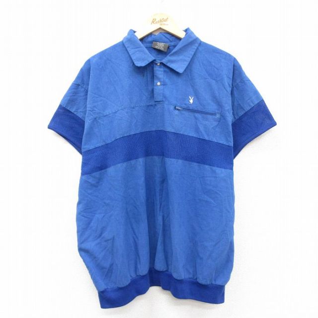 【50%OFF】プレイボーイ 90s 半袖シャツ ワンポイントロゴ ブルー XL | 古着