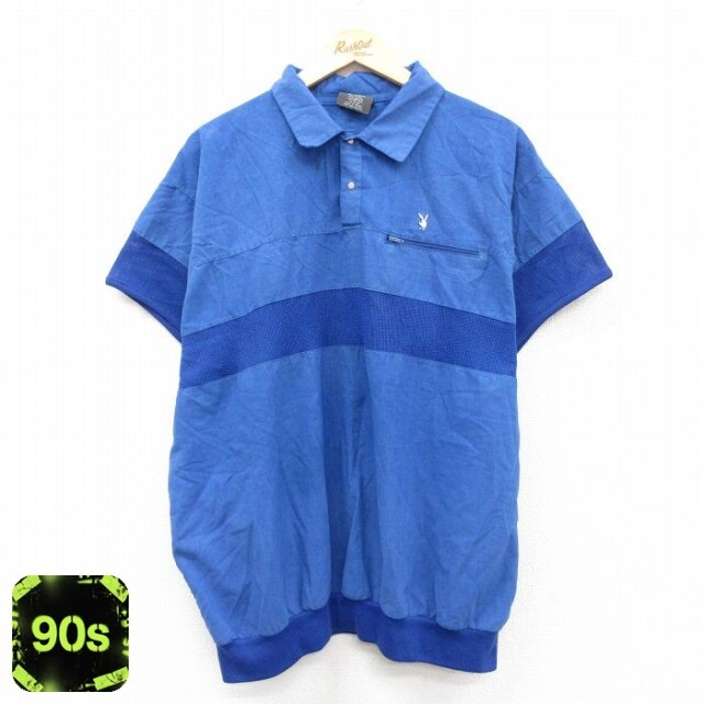 プレイボーイ 90s 半袖シャツ ワンポイントロゴ ブルー XL | 古着