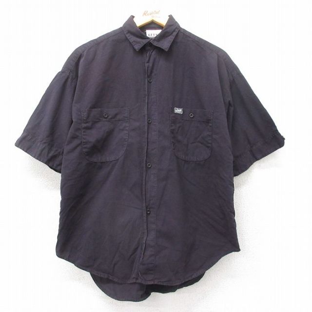 【20%OFF】L★古着 ゲス GUESS 半袖 シャツ メンズ 90年代 90s コットン 黒 ブラック 25sep02 中古 トップス