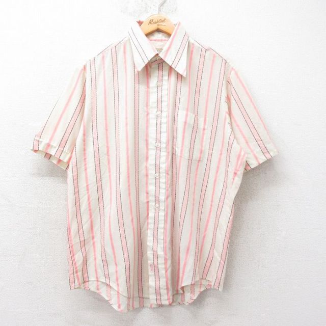 XL★古着 マンハッタン 半袖 シャツ メンズ 70年代 70s 生成り他 ストライプ 25sep02 中古 トップス