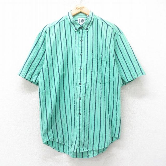 90s OLD GAP リネンコットン 半袖シャツ ボタンダウン　古着　生成り 90s GAPギャップ 無地 ポケット付き ボタンダウン 半袖 リネン