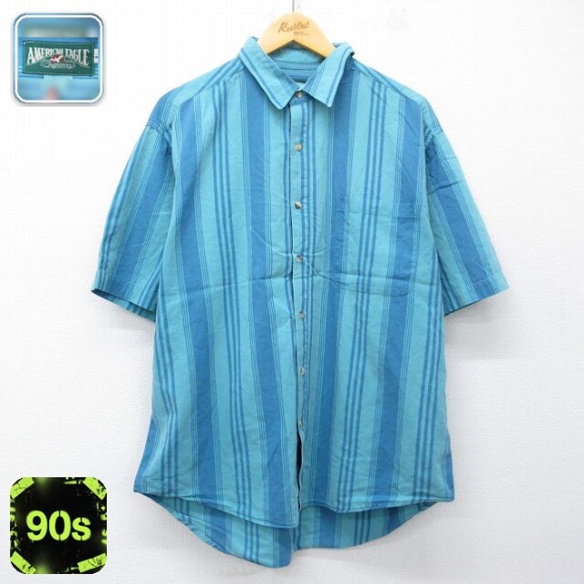 【20%OFF】アメリカンイーグル 90s 半袖シャツ ネイビーストライプ メンズXL相当 | 古着